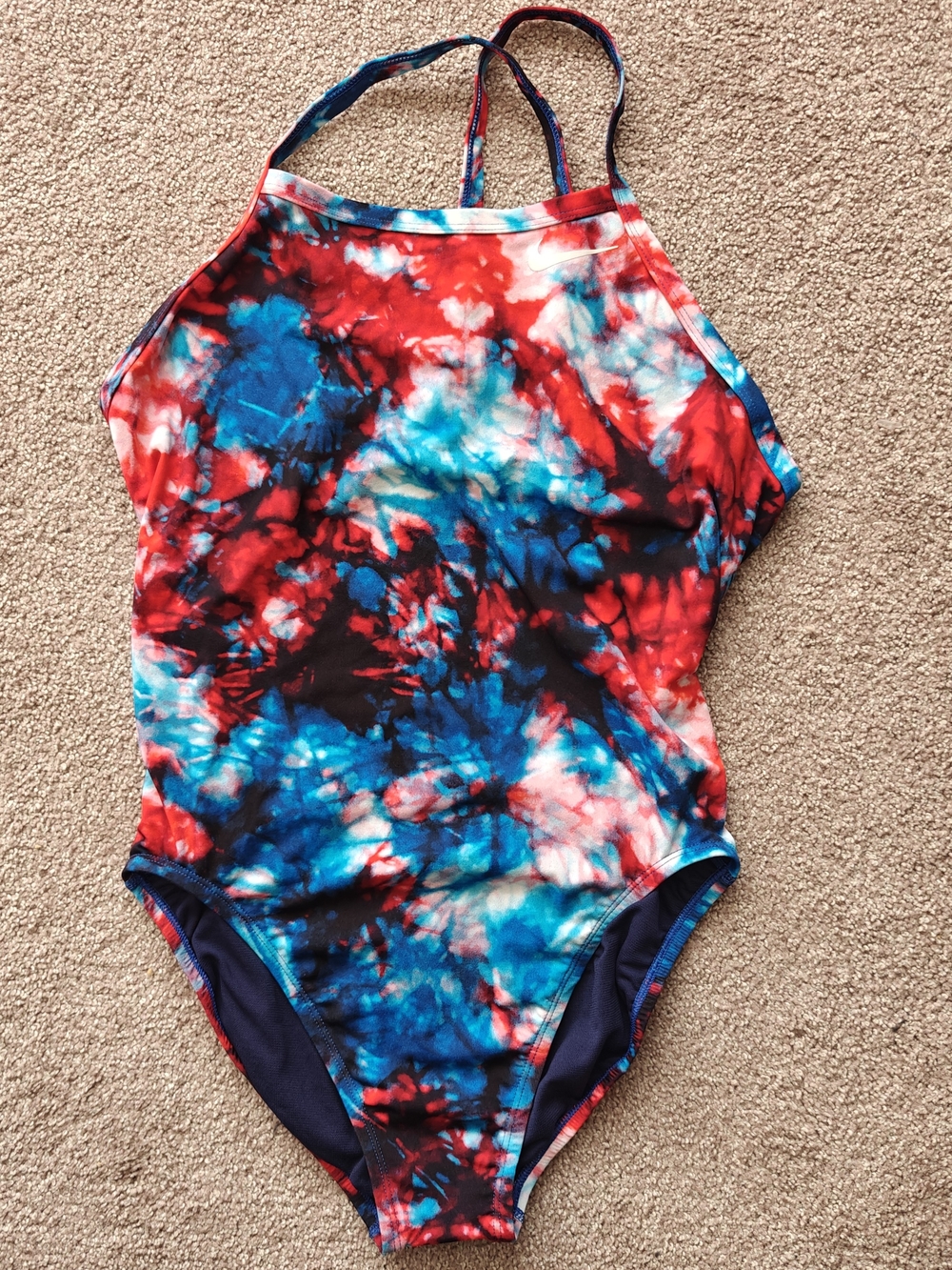 Nike Tie-Dye One-Piece Swimsuit - Red, Blue & Black